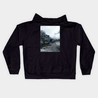 Buildings In The Foggy Mountains Kids Hoodie